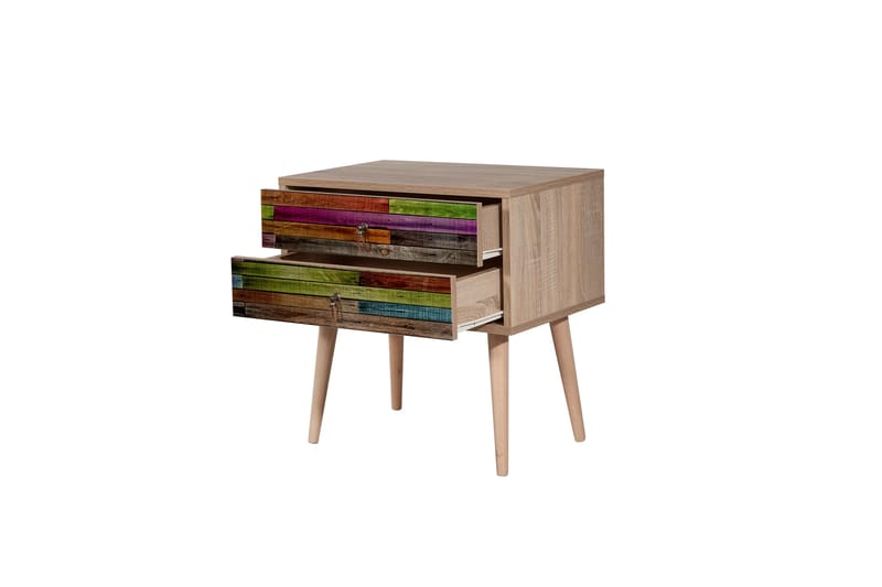 Vellavie Sängbord 60 cm med Förvaring 2 Lådor Regnbågspanel - Röd/Grön - Möbler - Bord & matgrupper - Avlastningsbord - Sängbord & nattduksbord