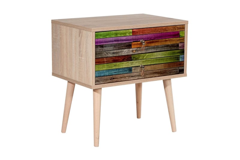 Vellavie Sängbord 60 cm med Förvaring 2 Lådor Regnbågspanel - Röd/Grön - Möbler - Bord & matgrupper - Avlastningsbord - Sängbord & nattduksbord
