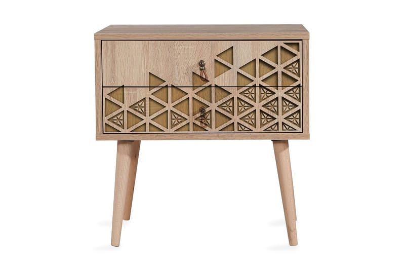 Vellavie Sängbord 60 cm med Förvaring 2 Lådor Trianglar - Brun/Ek - Möbler - Bord & matgrupper - Avlastningsbord - Sängbord & nattduksbord