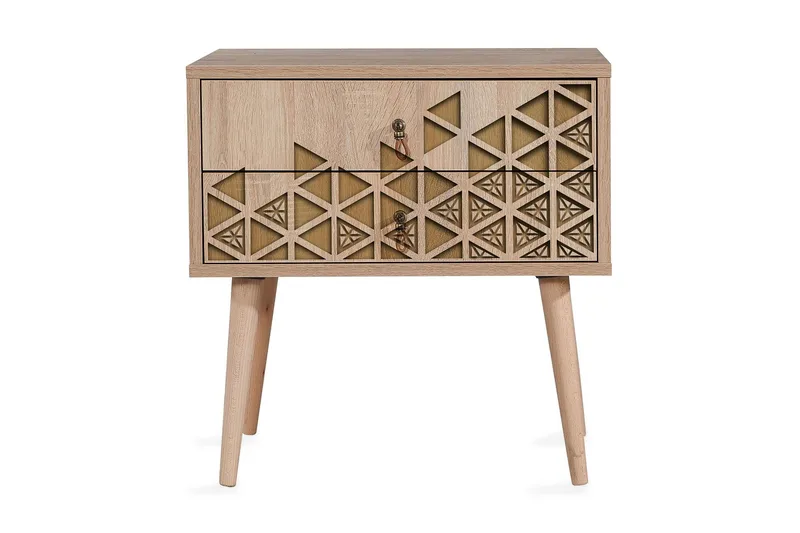 Vellavie Sängbord 60 cm med Förvaring 2 Lådor Trianglar - Brun/Ek - Möbler - Bord & matgrupper - Avlastningsbord - Sängbord & nattduksbord