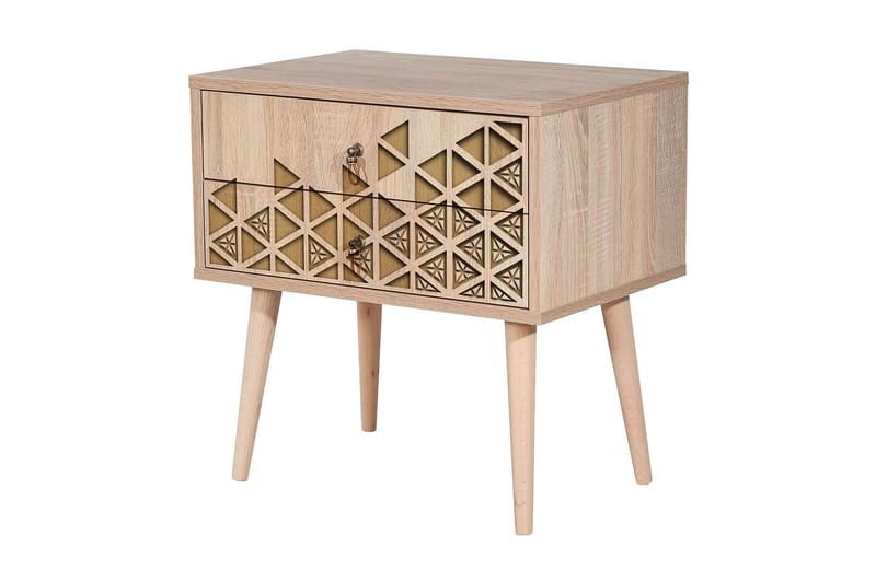 Vellavie Sängbord 60 cm med Förvaring 2 Lådor Trianglar - Brun/Ek - Möbler - Bord & matgrupper - Avlastningsbord - Sängbord & nattduksbord