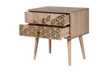 Vellavie Sängbord 60 cm med Förvaring 2 Lådor Trianglar - Brun/Ek - Möbler - Bord & matgrupper - Avlastningsbord - Sängbord & nattduksbord