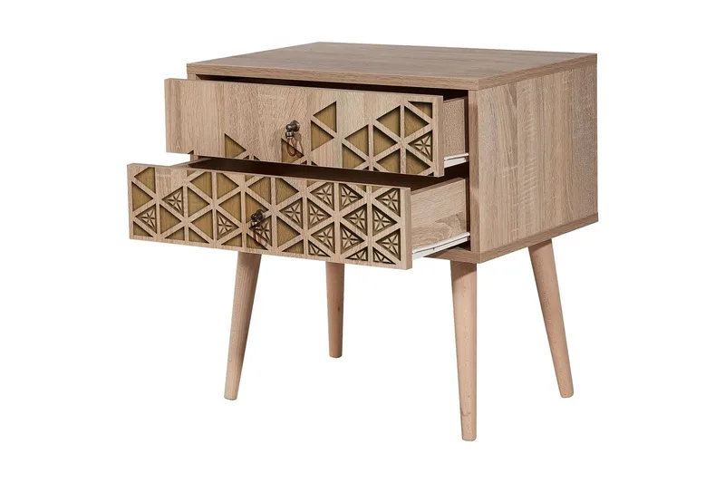 Vellavie Sängbord 60 cm med Förvaring 2 Lådor Trianglar - Brun/Ek - Möbler - Bord & matgrupper - Avlastningsbord - Sängbord & nattduksbord