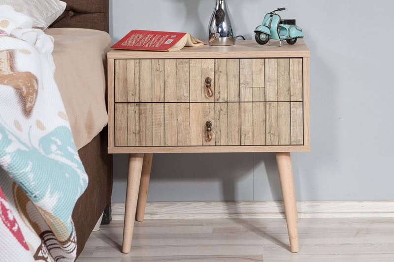 Vellavie Sängbord 60 cm med Förvaring 2 Lådor Vertikalt Pane - Ljusbrun - Möbler - Bord & matgrupper - Avlastningsbord - Sängbord & nattduksbord