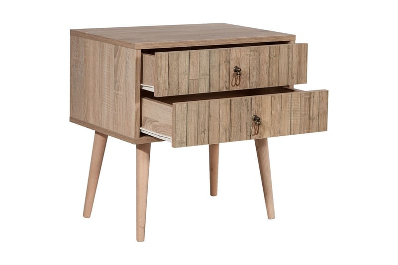 Vellavie Sängbord 60 cm med Förvaring 2 Lådor Vertikalt Pane - Ljusbrun - Möbler - Bord & matgrupper - Avlastningsbord - Sängbord & nattduksbord