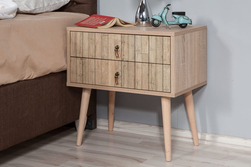 Vellavie Sängbord 60 cm med Förvaring 2 Lådor Vertikalt Pane - Ljusbrun - Möbler - Bord & matgrupper - Avlastningsbord - Sängbord & nattduksbord