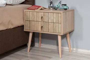 Vellavie Sängbord 60 cm med Förvaring 2 Lådor Vertikalt Pane - Ljusbrun - Möbler - Bord & matgrupper - Avlastningsbord - Sängbord & nattduksbord