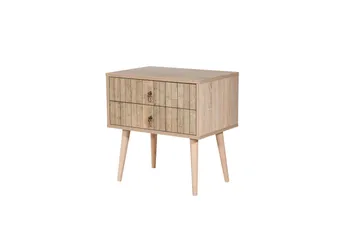 Vellavie Sängbord 60 cm med Förvaring 2 Lådor Vertikalt Pane - Ljusbrun - Möbler - Bord & matgrupper - Avlastningsbord - Sängbord & nattduksbord