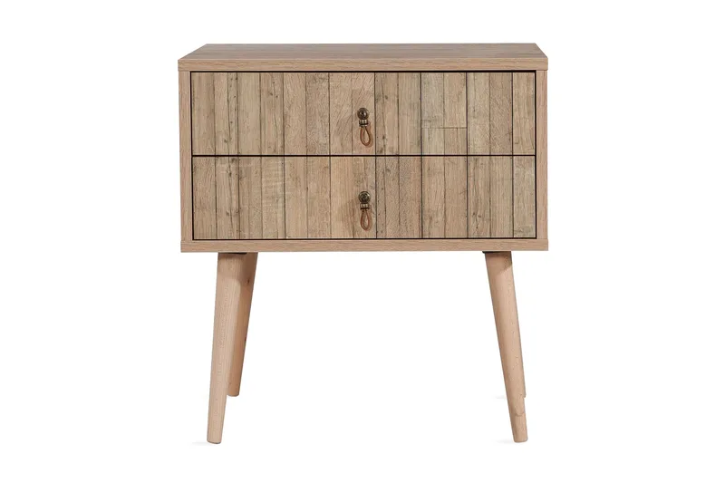 Vellavie Sängbord 60 cm med Förvaring 2 Lådor Vertikalt Pane, Ljusbrun