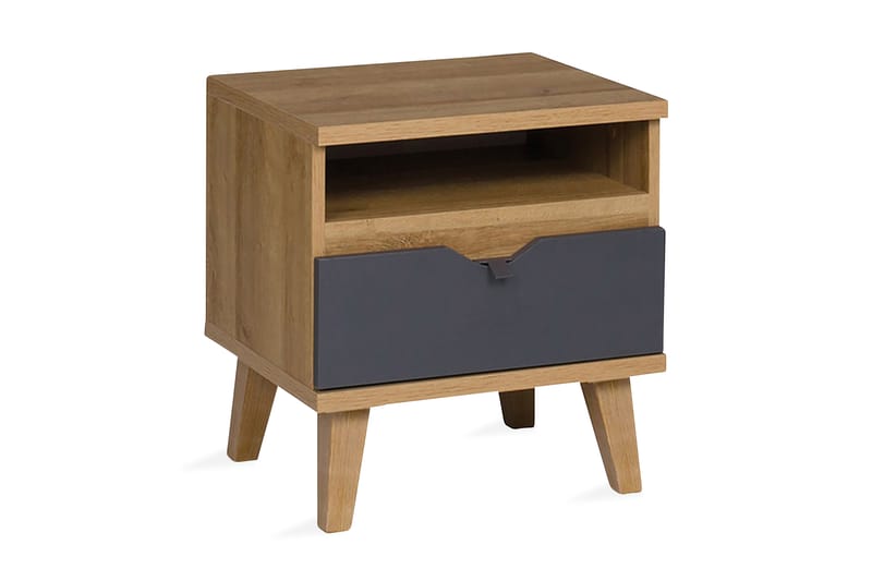Vintra Sängbord 45 cm med Förvaring Hylla + Låda - Grå/Natur - Sängbord & nattduksbord