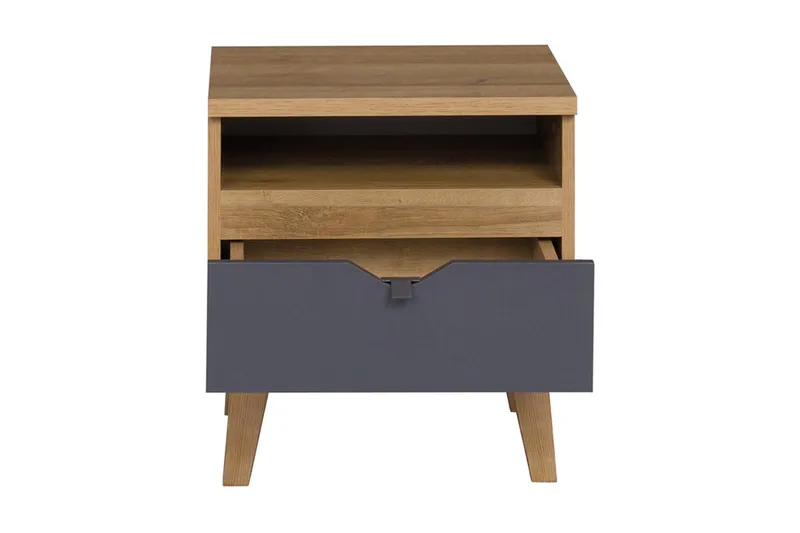 Vintra Sängbord 45 cm med Förvaring Hylla + Låda - Grå/Natur - Möbler - Bord & matgrupper - Avlastningsbord - Sängbord & nattduksbord