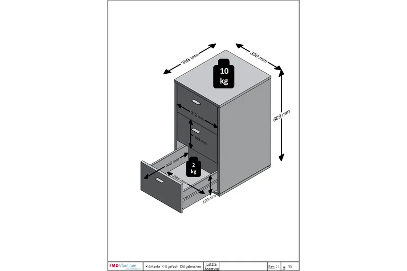 Virginia Sängbord 35 cm med Förvaring 3 Lådor - Grå - Möbler - Bord & matgrupper - Avlastningsbord - Sängbord & nattduksbord