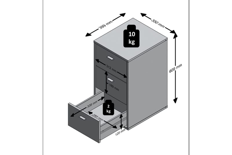 Virginia Sängbord 35 cm med Förvaring 3 Lådor - Grå/Svart - Möbler - Bord & matgrupper - Avlastningsbord - Sängbord & nattduksbord