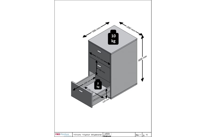 Virginia Up Sängbord 35 cm med Förvaring 3 Lådor - Vit - Möbler - Bord & matgrupper - Avlastningsbord - Sängbord & nattduksbord