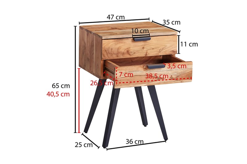 Willowdale Sängbord 47 cm - Brun/Svart - Möbler - Bord & matgrupper - Avlastningsbord - Sängbord & nattduksbord