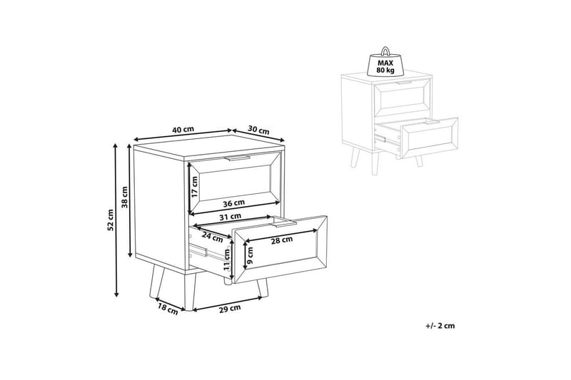 Sängbord Opoco med 2 förvaringslådor - Möbler - Bord & matgrupper - Avlastningsbord - Sängbord & nattduksbord