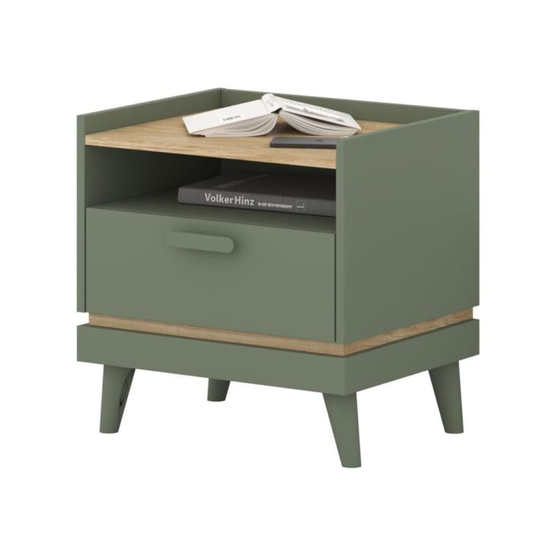 Sängbord Scandi 1 låda - Dämpad grön - Oljad ek - Möbler - Bord & matgrupper - Avlastningsbord - Sängbord & nattduksbord