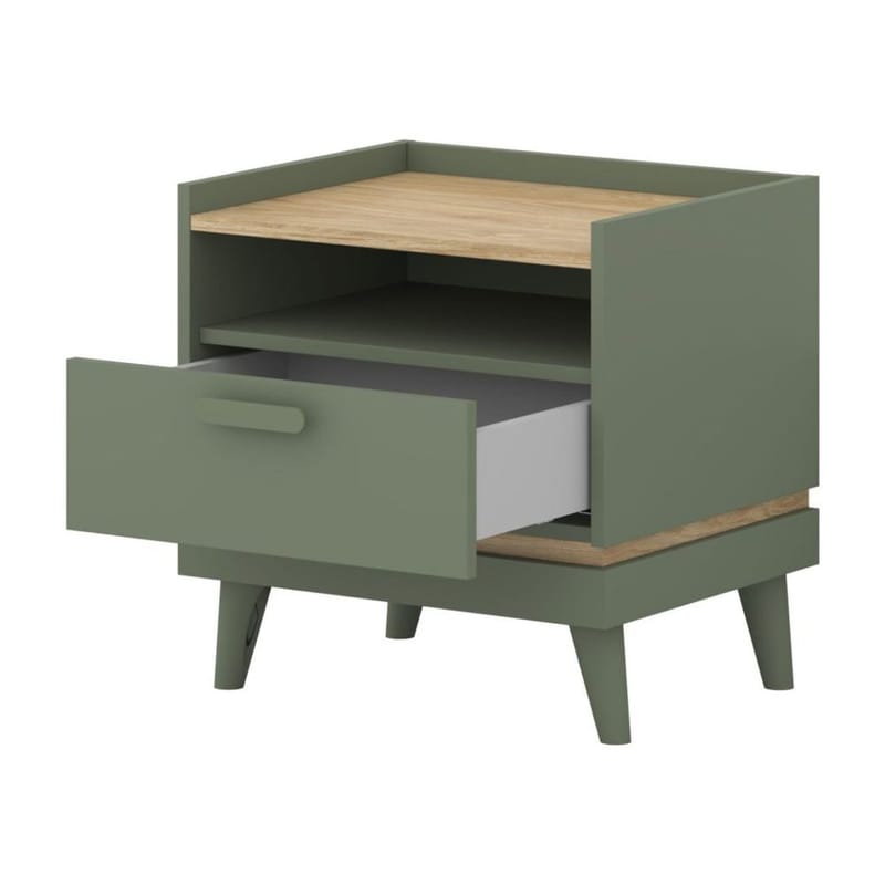 Sängbord Scandi 1 låda - Dämpad grön - Oljad ek - Möbler - Bord & matgrupper - Avlastningsbord - Sängbord & nattduksbord