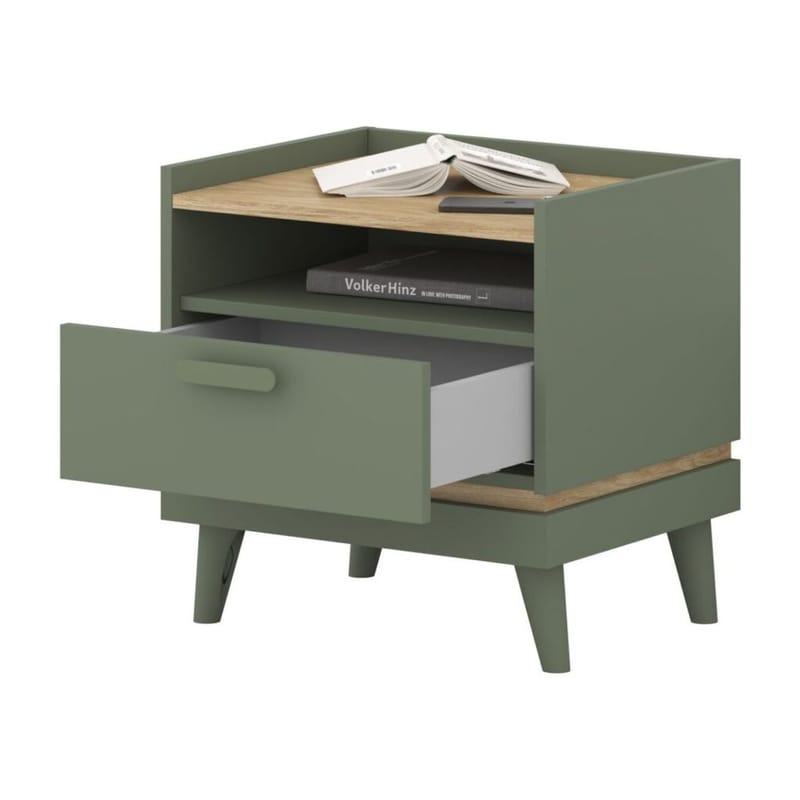 Sängbord Scandi 1 låda - Dämpad grön - Oljad ek - Möbler - Bord & matgrupper - Avlastningsbord - Sängbord & nattduksbord