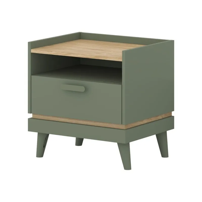Sängbord Scandi 1 låda - Dämpad grön - Oljad ek - Möbler - Bord & matgrupper - Avlastningsbord - Sängbord & nattduksbord