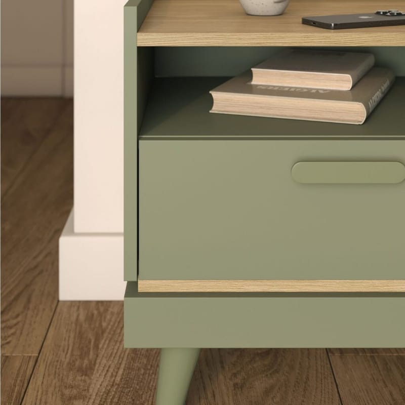 Sängbord Scandi 1 låda - Dämpad grön - Oljad ek - Möbler - Bord & matgrupper - Avlastningsbord - Sängbord & nattduksbord
