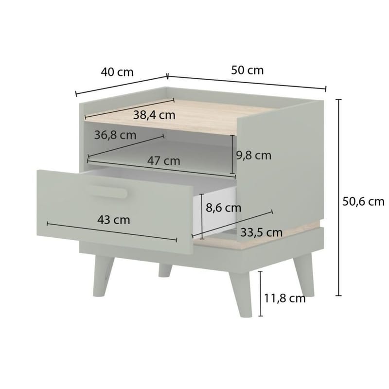 Sängbord Scandi 1 låda - Dämpad grön - Oljad ek - Möbler - Bord & matgrupper - Avlastningsbord - Sängbord & nattduksbord