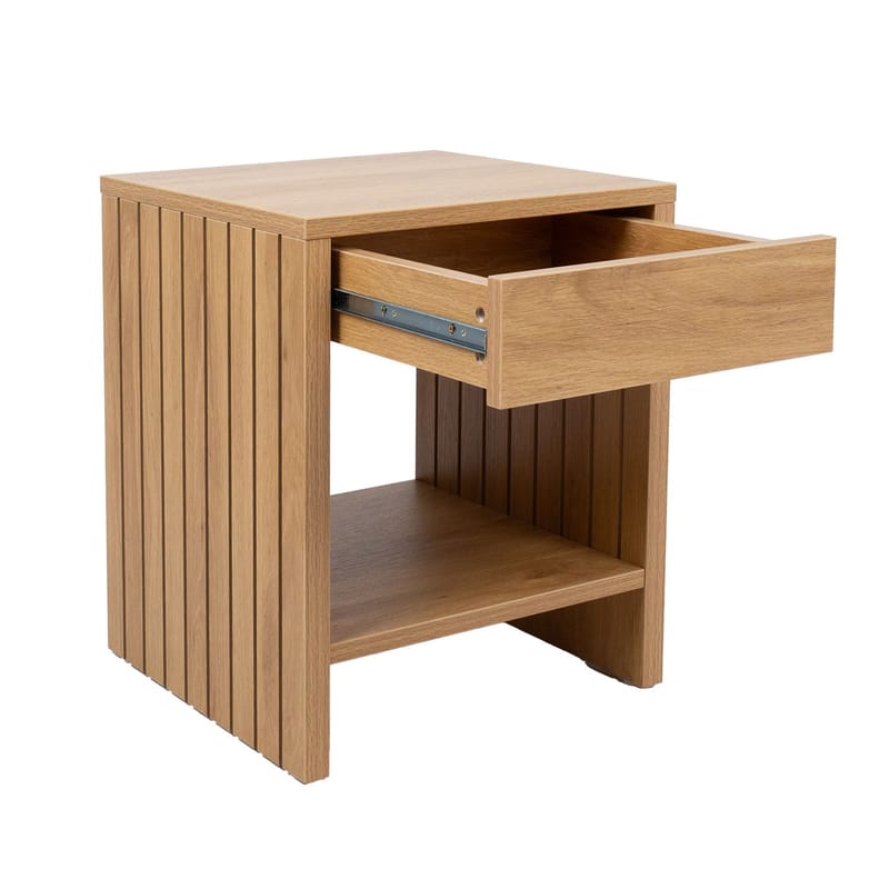 Sängbord Sunny 40x40x50 cm, melamin ek Med låda - beige - Möbler - Bord & matgrupper - Avlastningsbord - Sängbord & nattduksbord