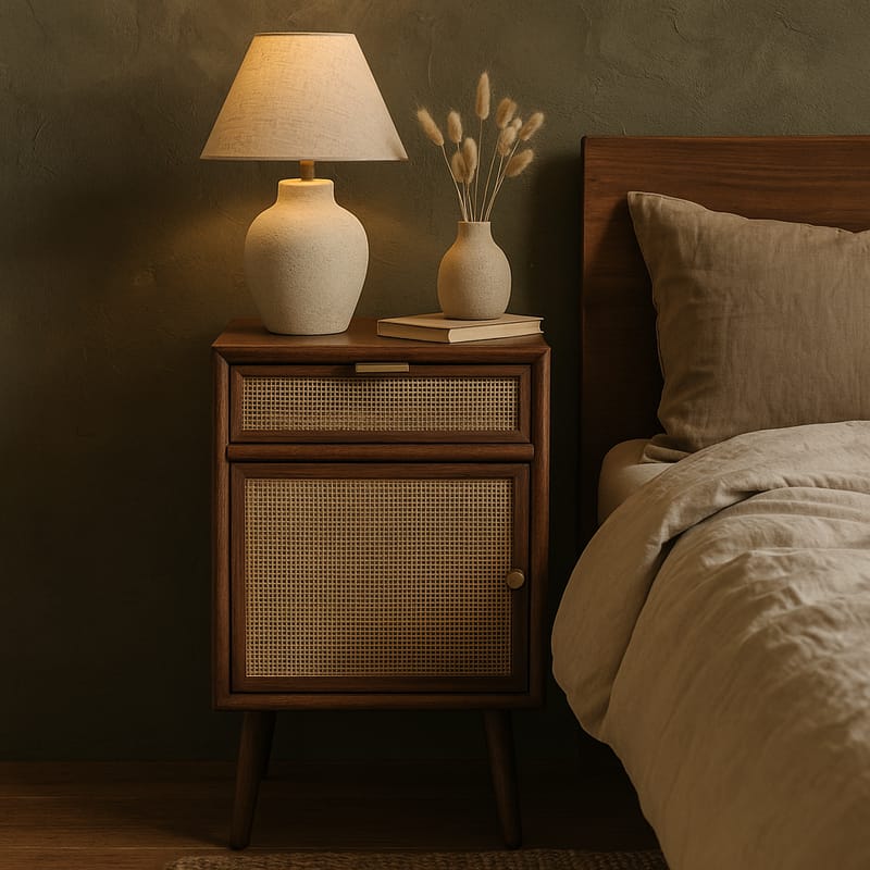 Sängbord valnöt/rotting 71 cm högt - Valnöt/rotting - Möbler - Bord & matgrupper - Avlastningsbord - Sängbord & nattduksbord