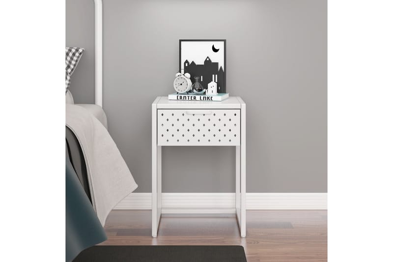 Sängbord vit 35x35x54 cm stål - Vit - Möbler - Bord & matgrupper - Avlastningsbord - Sängbord & nattduksbord