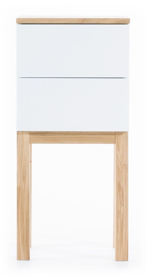 Sängbord vit med ek 75 cm, Vit - Ek