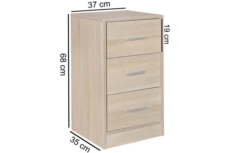 Sängbord Wohnling för resårbotten, 68 cm hög och 3 lådor i modern design Sonoma - Sonoma - Möbler - Bord & matgrupper - Avlastningsbord - Sängbord & nattduksbord