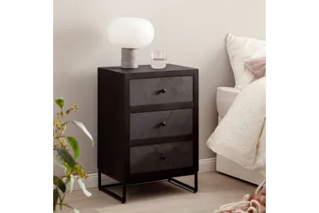 Sängbord Wohnling gjord av massivt trä för boxspringbädd med 3 lådor, skifferlook, i lantlig stil Svart - Svart - Möbler - Bord & matgrupper - Avlastningsbord - Sängbord & nattduksbord