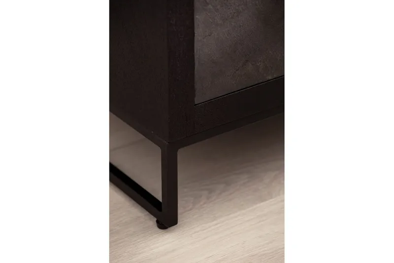 Sängbord Wohnling gjord av massivt trä för boxspringbädd med 3 lådor, skifferlook, i lantlig stil Svart - Svart - Möbler - Bord & matgrupper - Avlastningsbord - Sängbord & nattduksbord