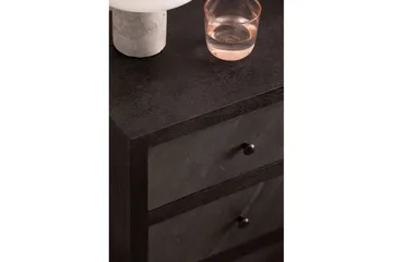 Sängbord Wohnling gjord av massivt trä för boxspringbädd med 3 lådor, skifferlook, i lantlig stil Svart - Svart - Möbler - Bord & matgrupper - Avlastningsbord - Sängbord & nattduksbord