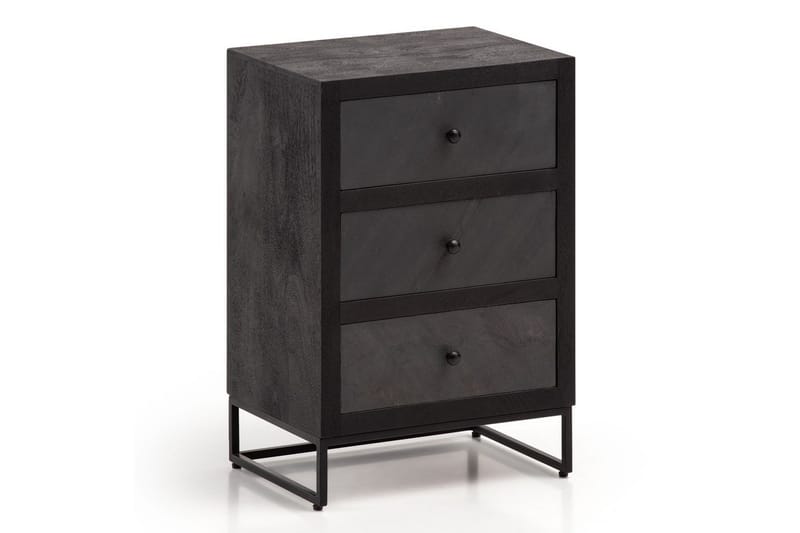 Sängbord Wohnling gjord av massivt trä för boxspringbädd med 3 lådor, skifferlook, i lantlig stil Svart - Svart - Möbler - Bord & matgrupper - Avlastningsbord - Sängbord & nattduksbord