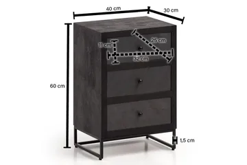 Sängbord Wohnling gjord av massivt trä för boxspringbädd med 3 lådor, skifferlook, i lantlig stil Svart - Svart - Möbler - Bord & matgrupper - Avlastningsbord - Sängbord & nattduksbord