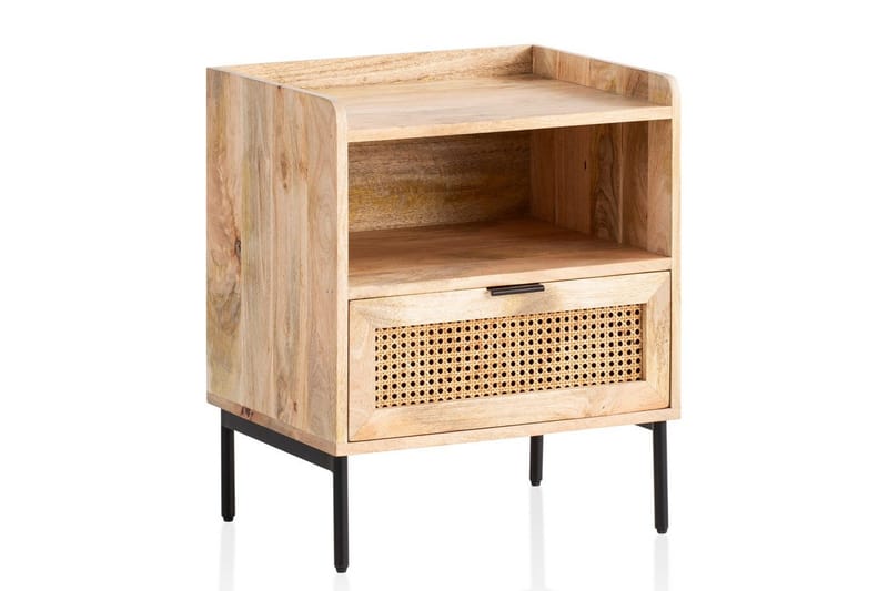 Sängbord Wohnling Massivt Mangoträ med 1 Låda En Förvaringsbricka med Wienerflätning, undefined
