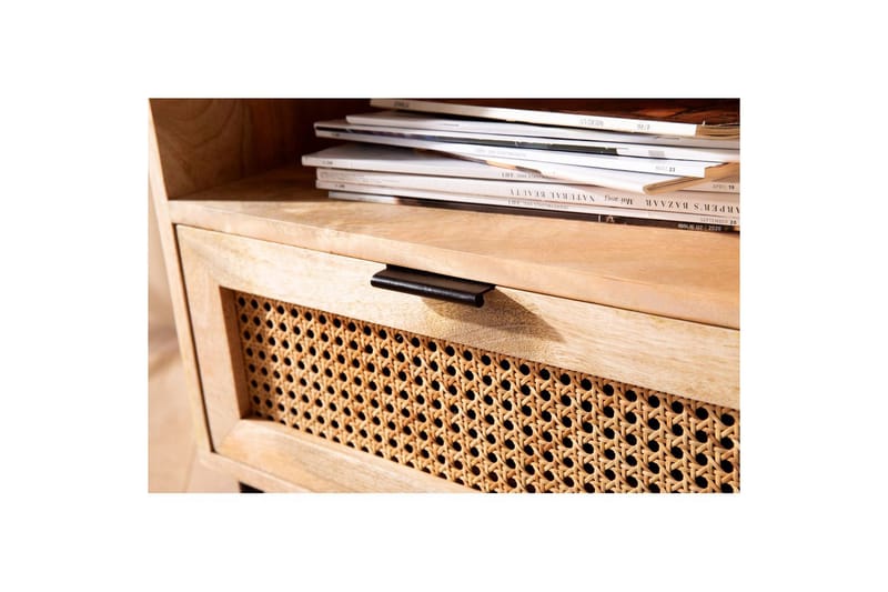 Sängbord Wohnling Massivt Mangoträ med 1 Låda En Förvaringsbricka med Wienerflätning - Möbler - Bord & matgrupper - Avlastningsbord - Sängbord & nattduksbord