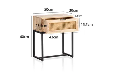 Sängbord Wohnling Massivt Mangoträ med 1 Låda med Wienerflätning I En Industriell Stil - Möbler - Bord & matgrupper - Avlastningsbord - Sängbord & nattduksbord