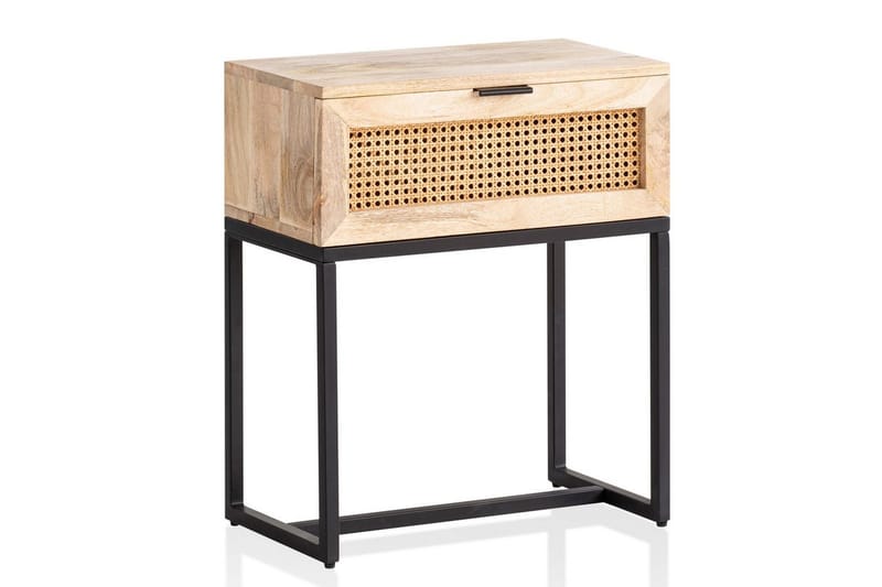 Sängbord Wohnling Massivt Mangoträ med 1 Låda med Wienerflätning I En Industriell Stil, undefined