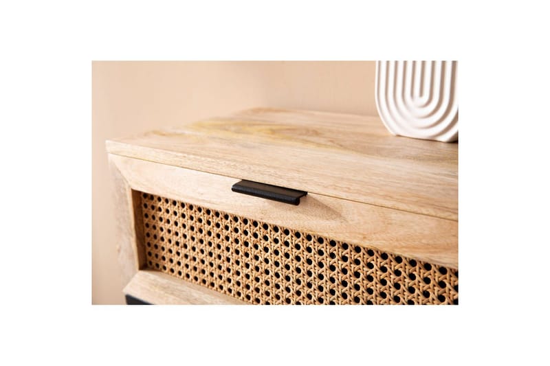 Sängbord Wohnling Massivt Mangoträ med 1 Låda med Wienerflätning I En Industriell Stil - Möbler - Bord & matgrupper - Avlastningsbord - Sängbord & nattduksbord