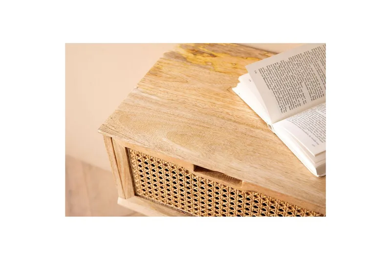 Sängbord Wohnling Massivt mangoträ med 1 låda med wienerflätverk i modern stil Ljusbrun - Ljusbrun - Möbler - Bord & matgrupper - Avlastningsbord - Sängbord & nattduksbord