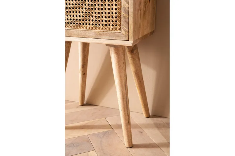 Sängbord Wohnling Massivt mangoträ med 1 låda med wienerflätverk i modern stil Ljusbrun - Ljusbrun - Möbler - Bord & matgrupper - Avlastningsbord - Sängbord & nattduksbord