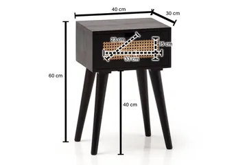 Sängbord Wohnling Massivt mangoträ med 1 låda med wienerflätverk i modern stil Svart - Svart - Möbler - Bord & matgrupper - Avlastningsbord - Sängbord & nattduksbord