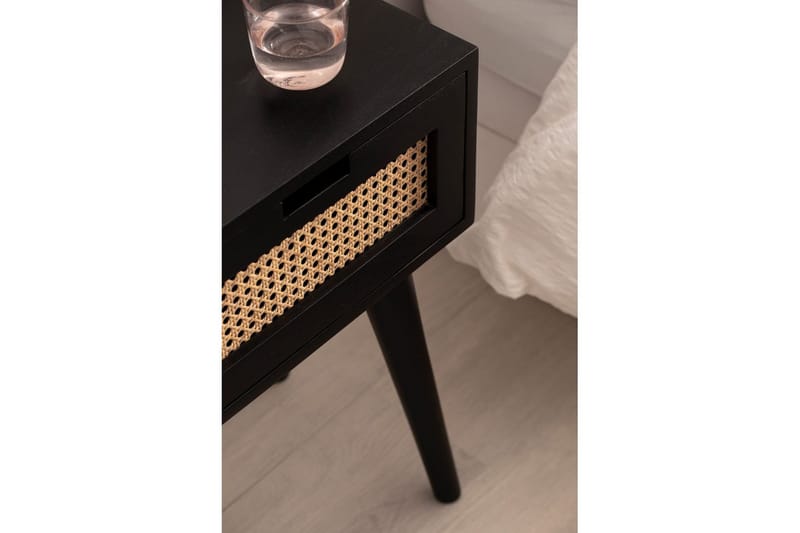 Sängbord Wohnling Massivt mangoträ med 1 låda med wienerflätverk i modern stil Svart - Svart - Möbler - Bord & matgrupper - Avlastningsbord - Sängbord & nattduksbord