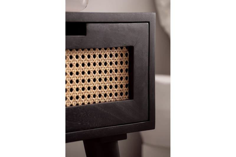 Sängbord Wohnling Massivt mangoträ med 1 låda med wienerflätverk i modern stil Svart - Svart - Möbler - Bord & matgrupper - Avlastningsbord - Sängbord & nattduksbord