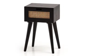 Sängbord Wohnling Massivt mangoträ med 1 låda med wienerflätverk i modern stil Svart - Svart - Möbler - Bord & matgrupper - Avlastningsbord - Sängbord & nattduksbord
