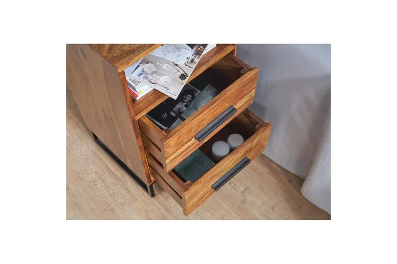 Sängbord Wohnling Massivt trä för kontinentalsängar med 2 lådor förvaringshylla lantlig stil - Möbler - Bord & matgrupper - Avlastningsbord - Sängbord & nattduksbord