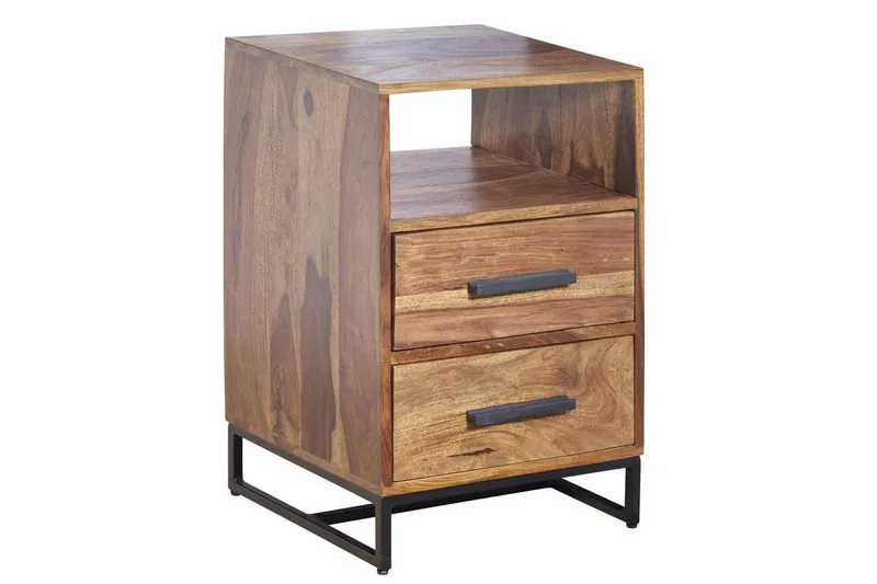 Sängbord Wohnling Massivt trä för kontinentalsängar med 2 lådor förvaringshylla lantlig stil, undefined