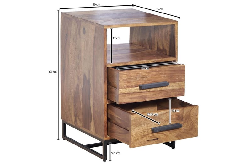 Sängbord Wohnling Massivt trä för kontinentalsängar med 2 lådor förvaringshylla lantlig stil - Möbler - Bord & matgrupper - Avlastningsbord - Sängbord & nattduksbord